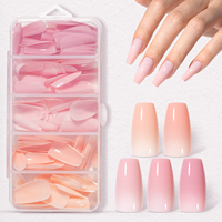 OEM 5 couleurs, 140 faux ongles à presser, forme cercueil moyenne, French, en acrylique, couvrance totale, pré-dessinés, naturels, faciles à poser