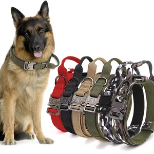 Adjustable Tactical Nylon Dog <b>Collar</b> With Handle For Large Dogs Multiple Colors Soft Padded Metal Buckle Training <b>Collar</b> - Product Image 1