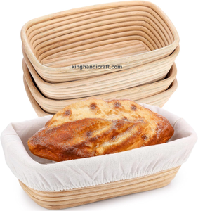 Cesta de fermentación Banneton artesanal para pan de masa madre, tazón redondo de caña natural con forro de tela - Product Image 5