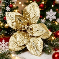 Realistische Glitzer-Weihnachtsbaumblumen Weihnachtsstern-Zweige Dekorationen aus Stoffmaterial Wasserdicht Langlebig für Weihnachtsbäume