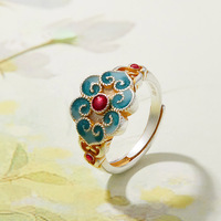 Bague ajustable ouverte style Palais en émail exquis pour femme, bijoux de mode vintage de luxe léger, vente en gros