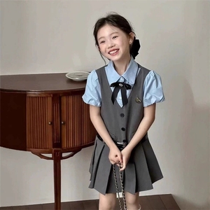 Novo Conjunto de Roupas para Meninas com 2 Peças, Vestido Escolar de Manga Curta Estilo Preppy para Meninas - Product Image 5