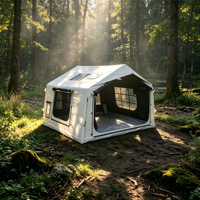 Tente de camping gonflable 8m, double porte, version AB, double petite lucarne, couleur blanc clair, imperméable quatre saisons