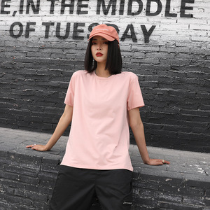 Confortable 180g glace soie coton cou pull couleur unie Logo à manches courtes coupe ample T-shirt pour garçons tissé tissu Base <span class=keywords><strong>chemise</strong></span> - Product Image 3