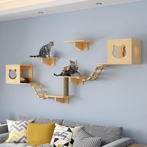 Wall Mounted Solid <b>Wood</b> <b>Cat</b> <b>Tree</b> 4 Levels With 2 Nests And 4 Platforms Easy To Assemble For <b>Cats</b> - Product Image 1