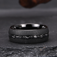 Bague de mariage en tungstène plaqué noir pour homme de 8mm avec météorite Bandes classiques de luxe Cadeau de fiançailles Bague en tungstène Infinity