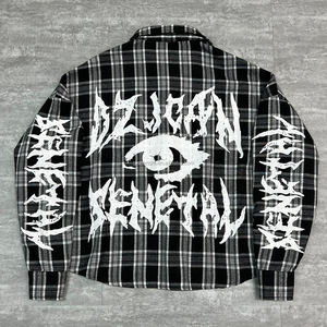 T-Shirt <span class=keywords><strong>con</strong></span> stampa grafica oversize di QIANSHI camicia di design personalizzata a maniche lunghe termica camicia di flanella in cotone <span class=keywords><strong>con</strong></span> <span class=keywords><strong>bottoni</strong></span> e Plaid - Product Image 2