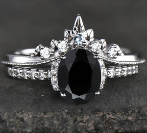 Romantic Crown Oval Cut <b>Crystal</b> Engagement <b>Ring</b> Women's 925 Silver Rhodium Plated Pave Setting Prong Mounting - Product Image 2