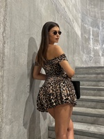 Robe Mini Léopard Moulante à Volants et Épaules Dénudées pour Soirées en Club – Nouvelle Collection Tendance pour Femmes