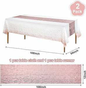 Rose Gold Tablecloth and Sequin Table <b>Runner</b> Set Polka Dots Confetti Dining Plastic Table Cloths Glitter Decorations for Wedding - Product Image 3