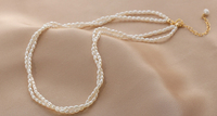 Collier ras du cou double rangs en perles d'eau douce naturelles plaqué or 14 carats pour femme - Idéal pour cadeau de fête - Vente en gros de bijoux perlés
