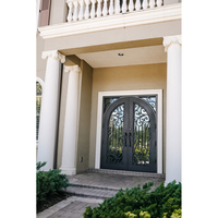 Portes doubles en fer forgé Ormate pour maisons Porte d'entrée pivotante à charnière avec fenêtre en verre ouvrable Porte extérieure pour la maison