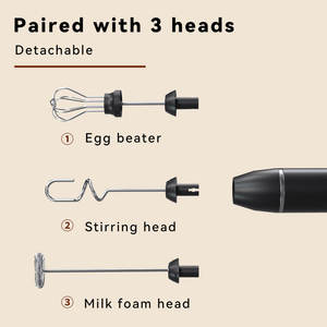 Batidora de Leche Eléctrica Recargable Portátil Negra con 3 Cabezales y 3 Velocidades, Mezclador de Bebidas, Espumador de Café para Chocolate y Huevos - Product Image 6