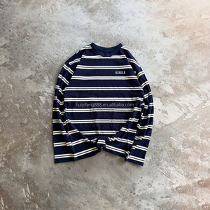 Camisetas térmicas de algodón de alta calidad para hombre, estilo streetwear, manga larga, corte holgado, cuello redondo, camiseta personalizada con rayas. - Product Image 1