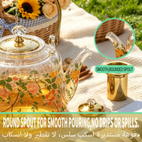 Théière en verre borosilicate à imprimé floral avec poignée dorée et infuseur en acier inoxydable 304 MH-11