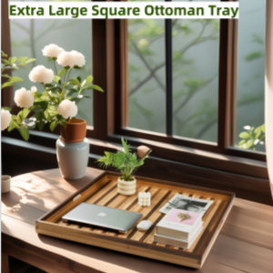 Bandeja otomana extra grande Bandejas de madera con asas Bandeja de servicio sólida de madera cuadrada <span class=keywords><strong>para</strong></span> sala de estar otomana - Product Image 4