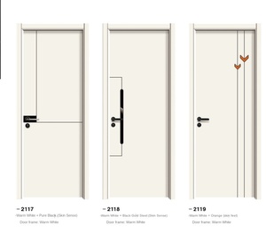 Puerta de columpio de madera maciza moderna de dos colores, puerta interior de cristal de carbono personalizada a prueba de humedad con función antirrobo - Product Image 2