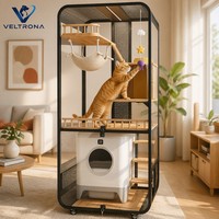 Villa pour chat en bois massif de luxe, grande maison d'intérieur multi-niveaux avec fenêtre d'observation, qualité commerciale