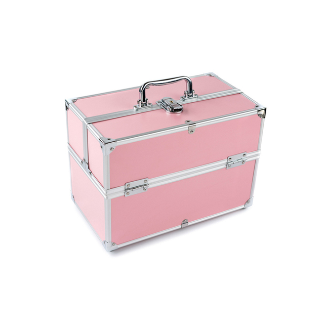 Hot Sale Women Multi Trayers Aluminum pink Makeup Briefcase Professional Travel Shining Storage Beauty case Make up