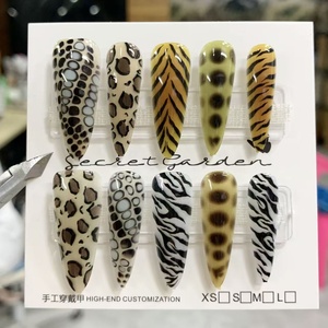 Nouveau imprimé léopard métal mode manucure à la main portant peint à la main personnalité Nail Art Design <span class=keywords><strong>Original</strong></span> <span class=keywords><strong>faux</strong></span> presse sur les ongles - Product Image 2