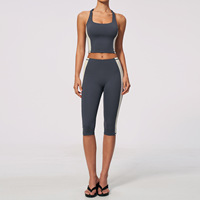 Ensemble de yoga 6 pièces color-block pour femme, coupe ajustée, anti-transpiration, respirant, effet push-up, en Spandex/Nylon, pour activités de plein air