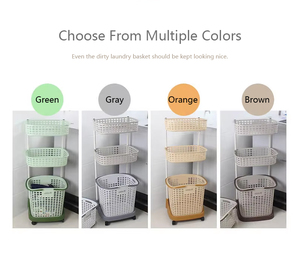 Nouveau Panier à <span class=keywords><strong>Linge</strong></span> Roulant Pliable, Organisateur en Plastique 2/3 Niveaux pour Salle de Bain et Vêtements Sales - Product Image 3