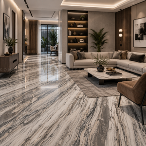 Losas de mármol Sawar gris fantasía con elegantes patrones fluidos en gris plateado para paredes interiores modernas, pisos y encimeras. - Product Image 5