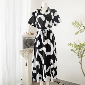 Tương Phản In Ấn Giản Dị Dresses V Cổ Ngắn Tay Áo Lần Lượt Xuống Cổ Áo Voan Ăn Mặc Pháp Tea <span class=keywords><strong>Break</strong></span> Phong Cách Quần Áo Cho Phụ Nữ - Product Image 2