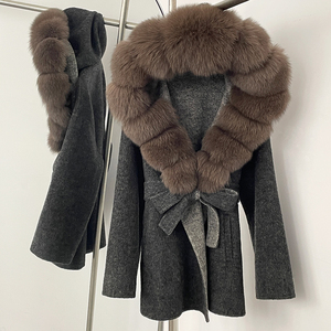 OFTBUY Nuovo Cappotto Invernale in Misto Lana e Cashmere per <span class=keywords><strong>Donna</strong></span>, con Collo in Vera Pelliccia di Volpe, Cappuccio, Vestibilità Slim, <span class=keywords><strong>Trench</strong></span> in Lana Double Face - Product Image 5