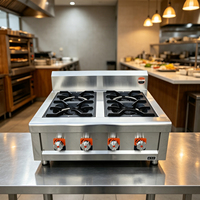 Plaque chauffante au gaz commerciale à 4 brûleurs en acier inoxydable avec étagère de rangement pour équipement de cuisine de restaurant