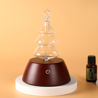 Diffuseur d'huiles essentielles sans eau pour la maison, à base de bois, avec réservoir en verre, USB, design sapin de Noël, machine à brume froide parfumée