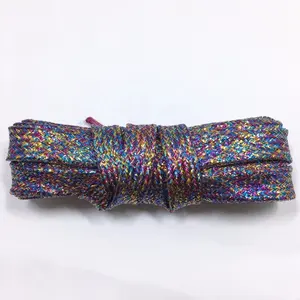 Toptan fantezi renkli moda tasarımı düz glitter tel siyah uzun boy ayakkabı bağcıkları