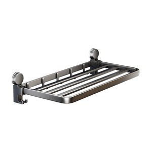 Poluoni Foldable Aluminum Suction Cup <b>Towel</b> Rack Rectangle Minimalist Design <b>Hook</b> Type Installation Drying Rack - Product Image 1