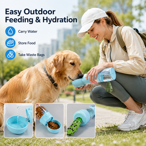 Bouteille de voyage portable 3 en 1 pour animaux de compagnie, distributeur d'eau pour chien avec distributeur de sacs à déchets, porte-nourriture et eau pour les promenades en plein air - Product Image 4