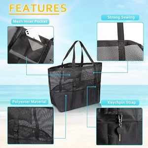 Große Familien-Strandtasche aus Netzstoff mit Mehreren Taschen, Sandabweisende Schnelltrocknende Tragetasche für Strand, Pool, Reisen und Urlaub - Product Image 4