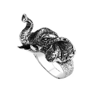 В наличии основные властная кольцо из нержавеющей стали мужские преувеличенный в стиле панк ретро ювелирные изделия Таиланд Слон кольцо