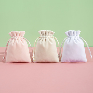 Plush <b>Drawstring</b> Bag 8x10cm Jewelry Packaging Bracelet Bangle Storage Gift <b>Pouch</b> Pink Green White Off White Rectangular Fabric - Product Image 3