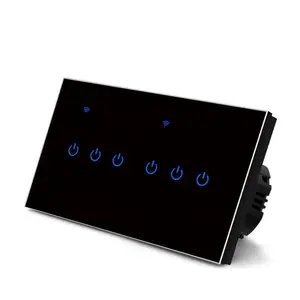 Interruptor de parede inteligente, controle de voz wi-fi, vidro resistente preto, sem vidro neutro, tuya, inteligente, wi-fi, lâmpadas de parede