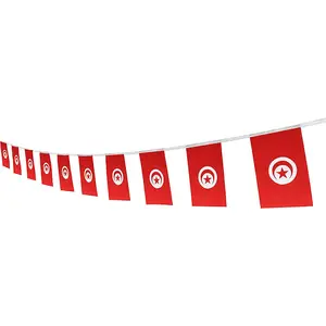 Tunisia Tunisians Hot Selling Polyester Tunisia Tunisians String Flag National World Pennant Banner Bunting For Country Theme