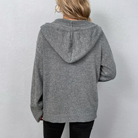 Cardigan en tricot à capuche uni pour femme, à bouton unique, pull décontracté