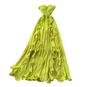 Vestido Midi Casual de Verano 2025 para Mujer, Sexy, sin Tirantes, con Abertura Asimétrica, Estilo Túnica, Ajustado, con Volantes y Encaje - Product Image 5