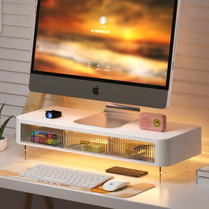 Desktop Monitor Stand With Storage <b>Drawer</b> <b>Office</b> Organizer Rectangle Shape Multi-functional Desktop Rack For Computer - Product Image 2