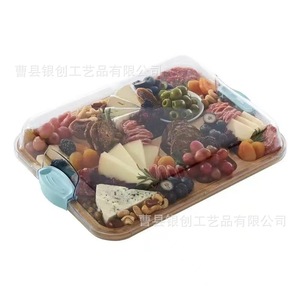 Bandeja cuadrada de madera con tapa y compartimentos, tabla de cortar de madera maciza para queso, frutas y aperitivos. - Product Image 1