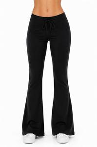 Pantaloni da Yoga a Vita Alta con Gamba Svasata e Chiusura con Cordoncino, Tinta Unita, Lunghezza Intera, Tessuto Comodo ed Elastico - Product Image 3