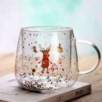 Mug à café en verre transparent à double paroi, design moderne de Noël, écologique, anti-fuite, sans BPA, compatible micro-ondes et lave-vaisselle