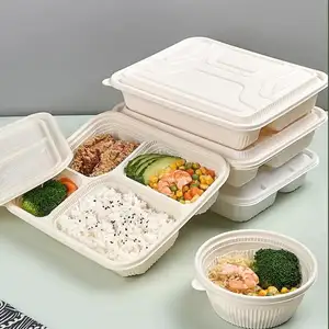 Экологически Чистые контейнеры для еды с 4 отделениями, пластиковые контейнеры для хранения еды без БФА с герметичными крышками, для микроволновки