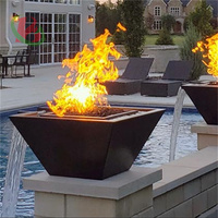 Modernes Design Gas Wasser Feuerstelle mit pulver lackiertem Stahl Garten dekoration im Freien mit Regen vorhang Wasserspiel