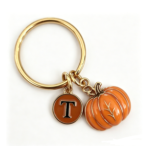 Porte-clés Citrouille de Thanksgiving avec Breloque Initiale T en Laiton et Alliage de Zinc, Cadeau Mignon Fait Main - Product Image 5