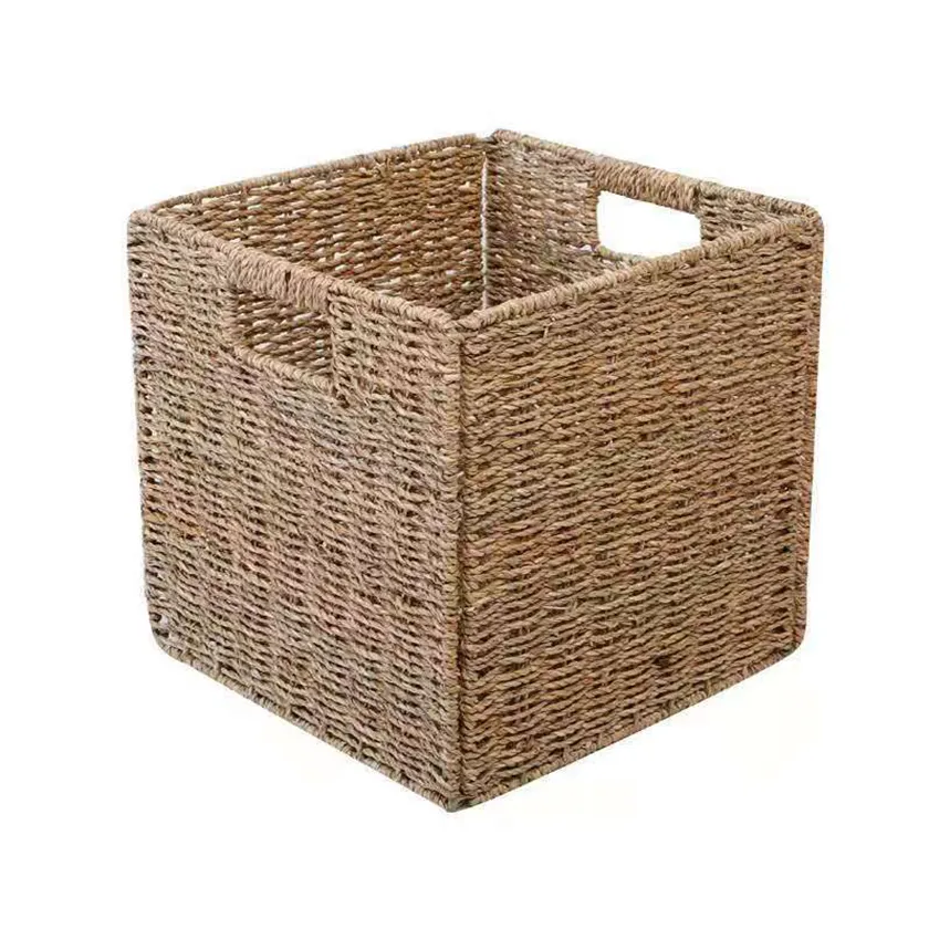 Bobai Haosen tissé à la main jonc de mer panier de rangement décor à la maison Organisation paniers pliable pour étagères