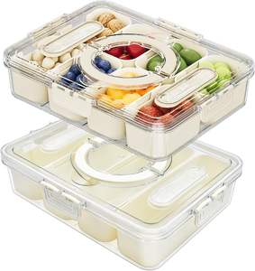 Portable Refrigerator Food Snackle Box Container Divided Snack <b>Serving</b> <b>Tray</b> With Lid and Handle - Product Image 1